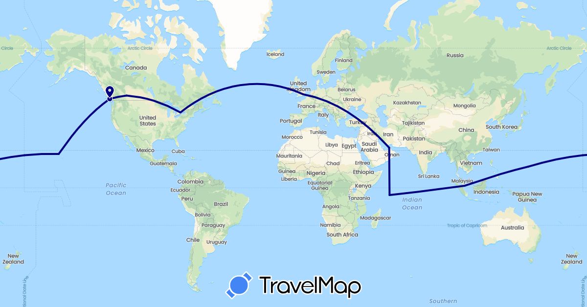TravelMap itinerary: driving in United Arab Emirates, Canada, United Kingdom, Seychelles, Singapore, United States (Africa, Asia, Europe, North America)